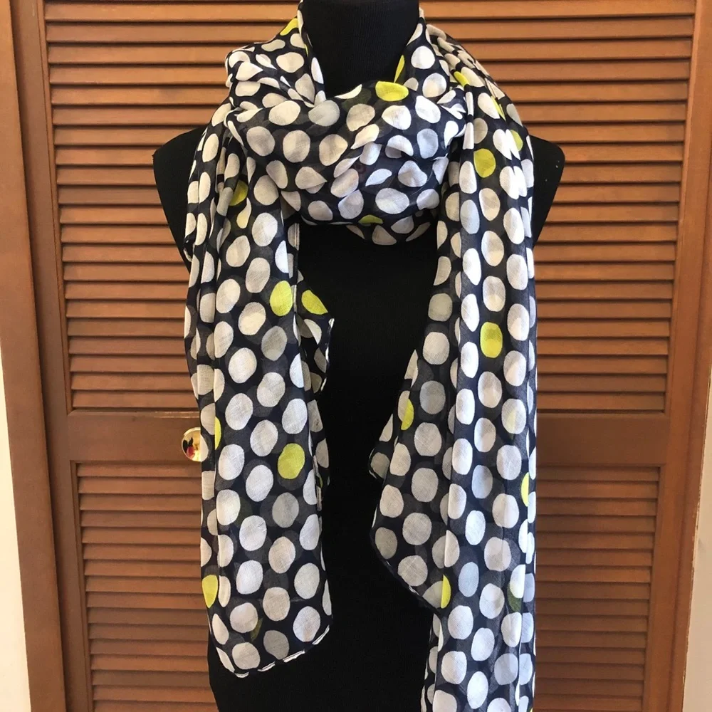 Merona polka dot scarf NWT Navy blue white yellow